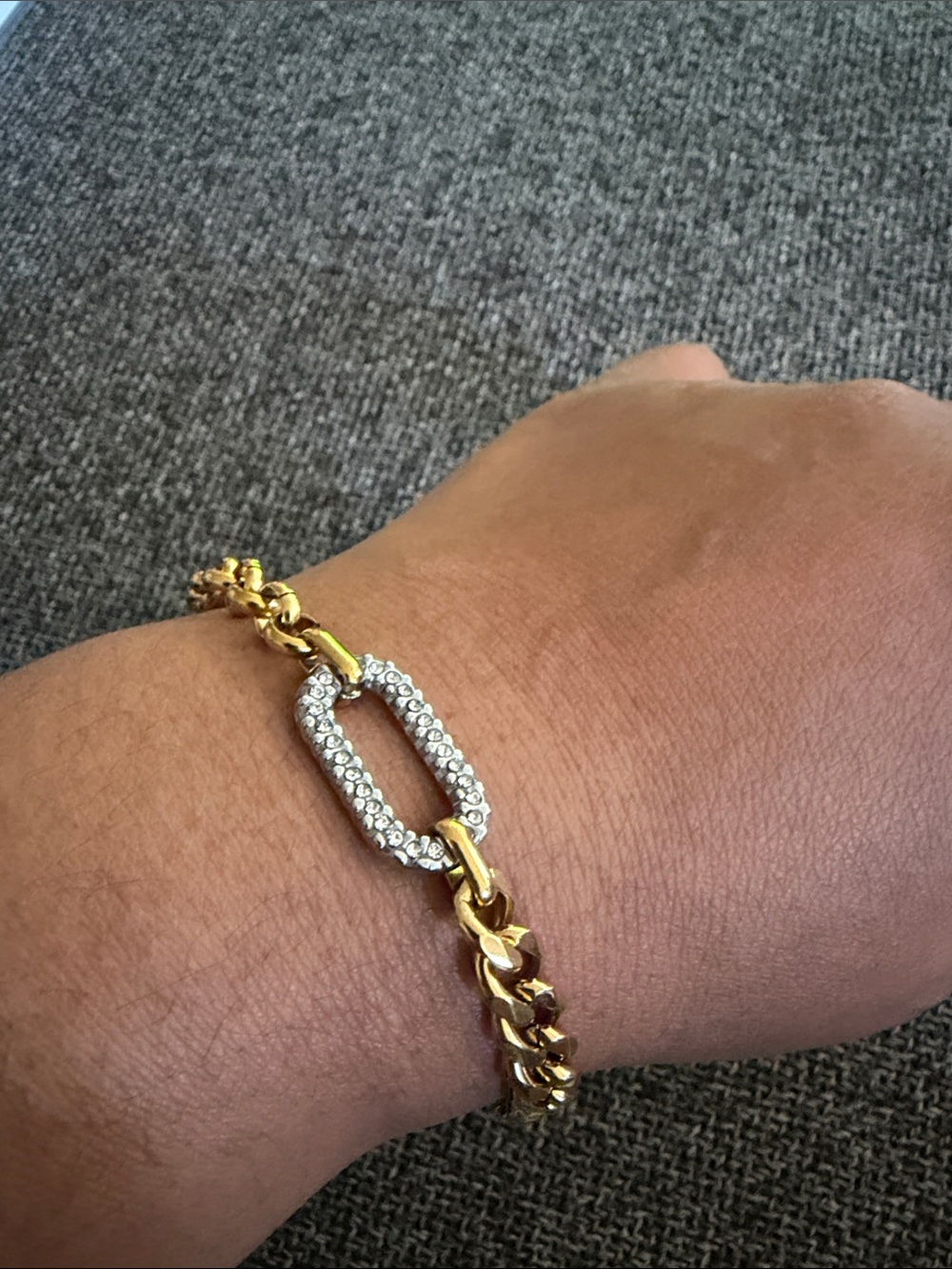 Two-Tone Chain Bracelet with Crystal Oval Link